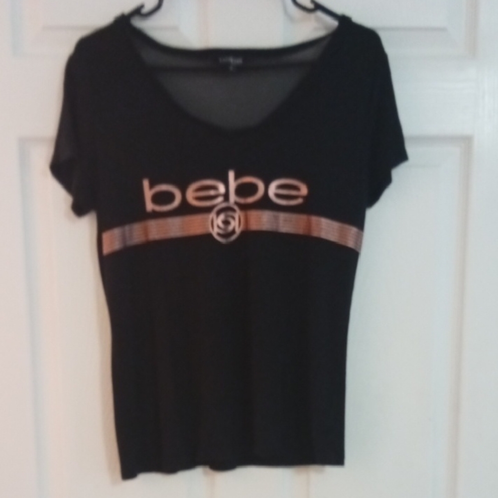 BEBE Black and Gold Graphic Short Sleeve Tee